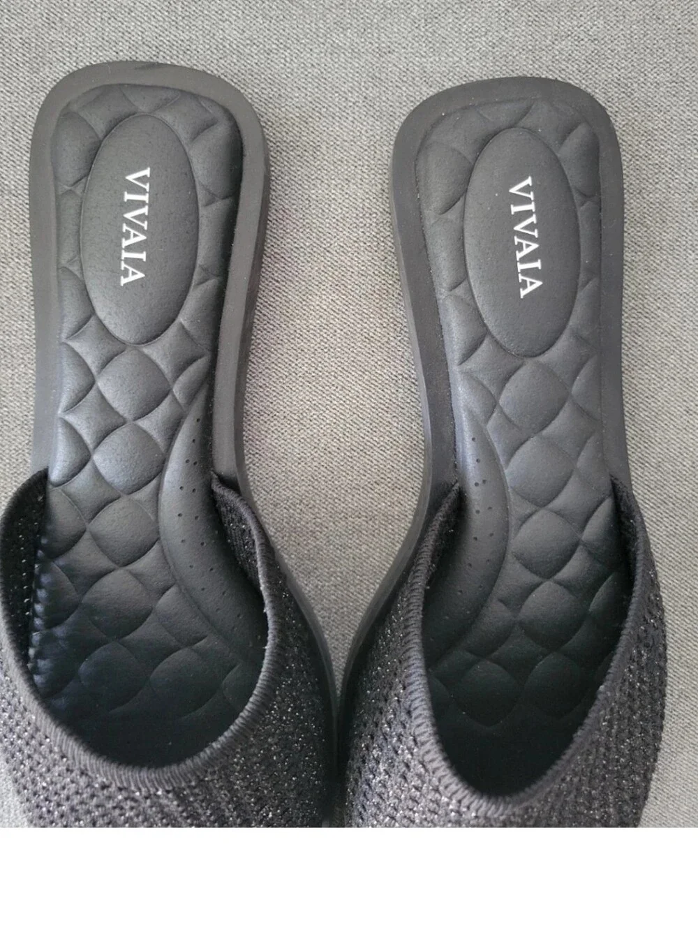 ⁠VIVAIA Square Toe Woven Mesh Slide Sandals Flats Black Knit Stretch 8.5 NEW